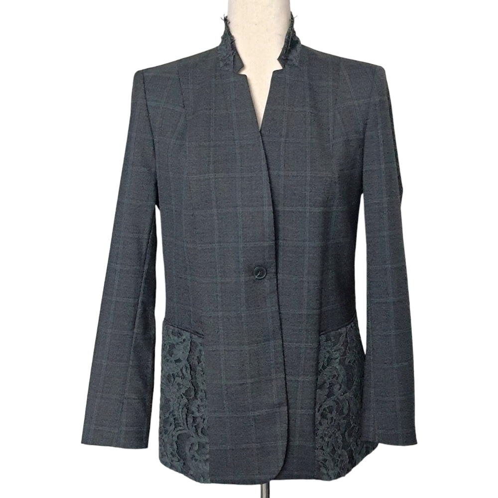 Elie Tahari Blazer Womens 6 Gray Notch Lapel Lace Wool Blend Business Casual